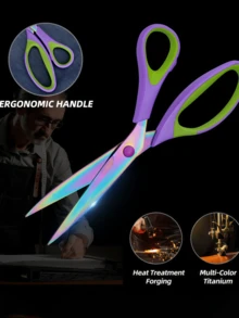 3pcs Elegant Purple Multi-Purpose Scissors Set, Wear-Resistant Titanium Alloy Blades + Skin-Friendly Soft Grip Handle, Essential Tool For Home, Office, And Crafters, Purple & Green - Purple-green - View 3