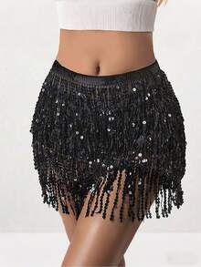 亮片裹身裙肚皮舞臀巾流苏裙闪亮流苏裙狂欢派对女装 - 彩色 - 查看 25