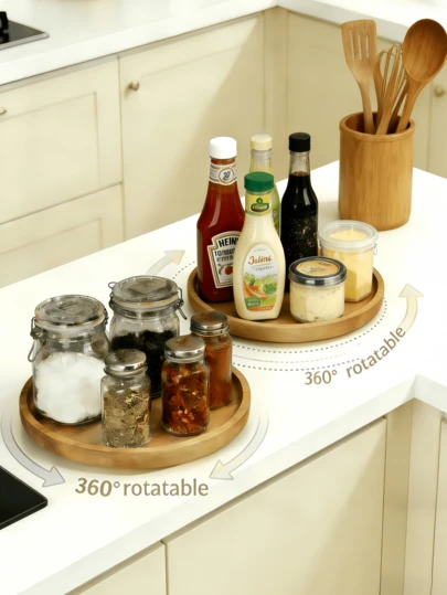 1/2 pezzi Portaspezie da cucina, Scaffale di stoccaggio da cucina, Forniture da cucina, Vassoio in legno, Contenitori per spezie, Organizer da cucina, Vassoio, Decorazione da cucina, Vassoio rotante, Vassoio in legno massiccio, Vassoio rotondo multifunzione da 8 pollici, Portaspezie rotondo in legno, Scaffale organizzatore da cucina, Vassoio rotante per armadietto, Piano di lavoro, Tavolo o sala da pranzo, Regalo per le feste, Contenitore da cucina, Accessori da cucina, Adatto per Pasqua, San Valentino, Capodanno