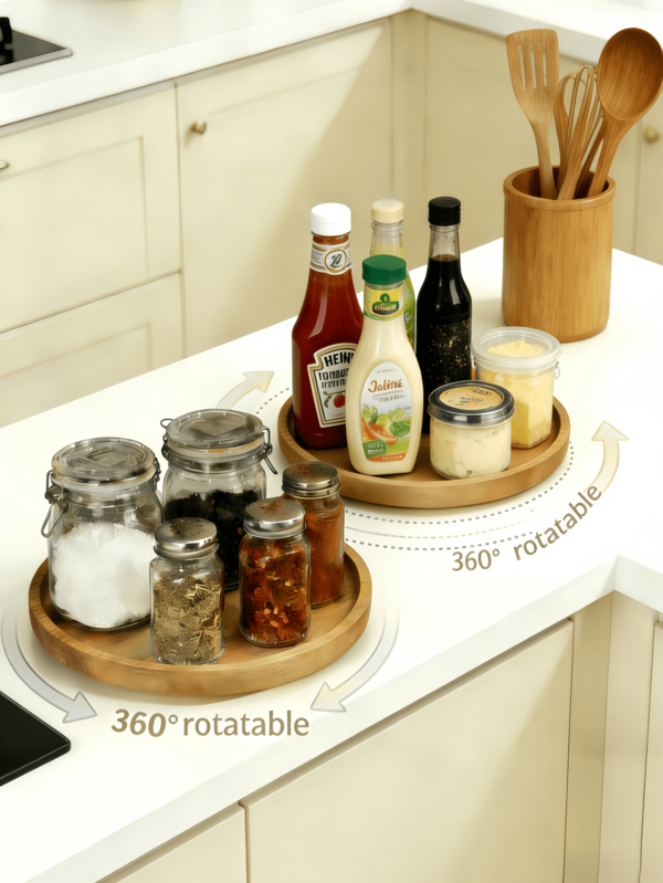 1/2 stuks Keukenkruidenrek, Keukenopbergrek, Keukenbenodigdheden, Houten dienblad, Kruidenpotjes, Keukenorganizer, Dienblad, Keukendecoratie, Draaibaar dienblad, Massief houten dienblad, Rond multifunctioneel dienblad van 20 cm, Rond houten kruidenrek, Keukenorganizer, Draaibaar dienblad voor in de kast, Aanrecht, Tafel of Eetkamer, Vakantiecadeau, Keukenopbergbakje, Keukengadgets, Geschikt voor Pasen, Valentijnsdag, Nieuwjaar