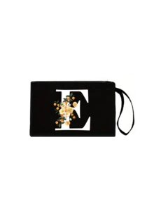 A-Z 花卉字母黑色帆布手提袋和化妆包套装，字母印花可重复使用购物袋搭配同款化妆包，适合携带日常必需品、杂货、化妆品和办公用品，是伴娘、学生、上班族和送礼佳品的理想之选，也适合日常出行、购物、婚礼和通勤等场合。 - 彩色 - 查看 21