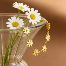 VceTd 1条可爱雏菊造型不锈钢脚链，适合女性日常生活或旅行佩戴，可作为节日礼物送给亲朋好友。 - 金黃色 - 查看 7