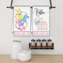 2/4/48pcs Easter Theme Kitchen Dishcloths, Colorful Plaid Rabbit Pattern Polyester Dishcloths, Absorbent Soft , Suitable For Daily Kitchen Cleaning, Decorate Holiday Atmosphere, Practical And Decorative, Easter Decoration, Kitchen Dishcloths - Multicolor - View 15
