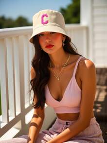 1顶女士A-Z字母渔夫帽，透气可折叠，Y2K风格女士渔夫帽街头风渔夫帽，适合海滩旅行、徒步旅行、钓鱼、海滩度假等户外活动 - 米色 - 查看 5