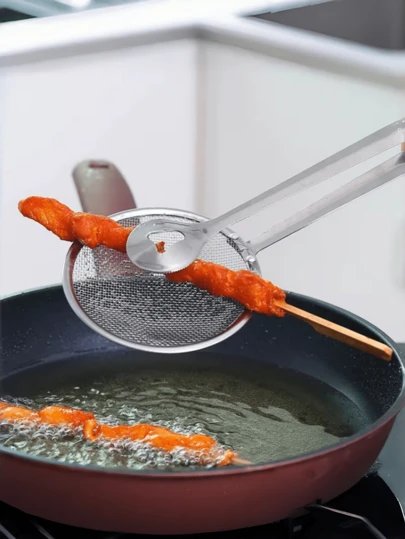 1 cái vợt vớt dầu bằng thép không gỉ, lưới lọc dầu đa năng dùng trong nhà bếp.