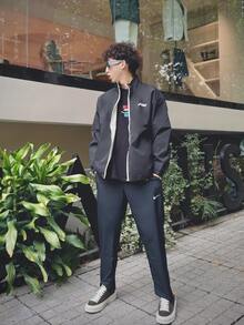 Nike Dri-Fit Logo 印花休闲宽松速干针织运动裤，男款，黑色 - 黑色 - 查看 9
