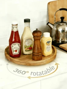 1/2pcs Kitchen Supplies, Wooden Tray, Spice Containers, Kitchen Spice Rack, Kitchen Storage Rack, Kitchen Organizer, Tray, Kitchen Decor, Rotating Tray, 8-Inch Round Multi-Purpose Tray, Round Wooden Spice Rack, Kitchen Organizer Rack, Cabinet Rotating Tray, Countertop, Table Or Dining Room, Food Tray, Snack, Dessert Tray, Holiday Gift, Home Kitchen Storage Plate, Kitchen Gadgets - Mocha Brown - View 2