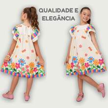 Girls' Themed Dress - , Enchanted Garden, Bees, Butterflies - Graduation, Fashionable, Blogger Style, Cool, For Parties, Birthdays, Everyday Wear, Casual, Girl's Clothing, Teen, Wedding, Printed, Loose-Fitting, Summer, Floral - 香檳色 - 查看 9