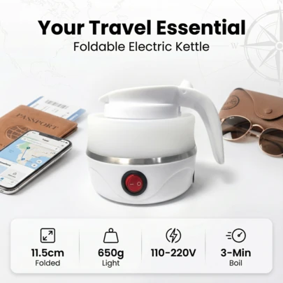 SOKANY09089 商务旅行可折叠便携硅胶电水壶，304不锈钢内胆