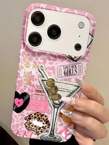 Stylish Cute Leopard Print Pattern Glossy Phone Case Compatible With IPhone 17ProMax 17Pro 17Air 17 16 15 14 13 12 11 Pro Max 16 15 14 Plus Cases Shockproof Back Cover Shell - Pink - View 5
