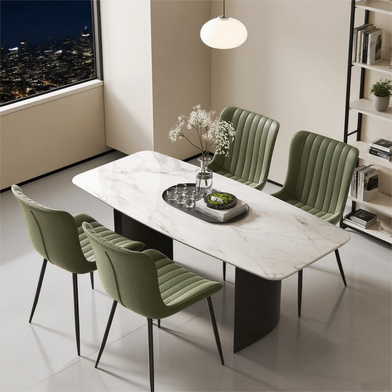 Dining Chairs, PU Material, Set Of 4 - Modern Art Leather Seats, Green, Black. - Green - View 1