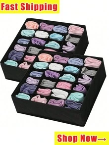 24-Grid Foldable Drawer Organizer Box, Wardrobe Storage Basket, Space-Saving Household Closet Storage Box, Bedroom Accessory, Storage & Organization, Holiday/Room/Home/Bedroom Decor, Storage Box, Home Organization, Drawer Desktop Organizer, Clothing Wardrobe Storage, Storage Drawers - Multicolor - View 18