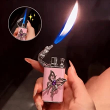 Unique Innovative Cute Lighter, Pink Snake/Butterfly Lighter, Windproof Dual Flame, Handmade Diamond, Portable Lighter For Candles, Camping, Christmas's Gift (Butane Not Included)(White 1) - 1件(不含丁烷氣) - 查看 10