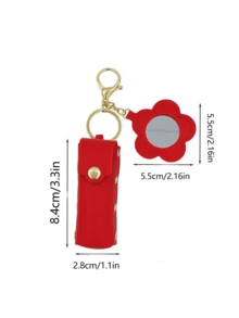 Customizable Lipstick Pouch, Solid Color PU Leather Lipstick Holder With Heart-Shaped Mirror, Women's Makeup Keychain, Customizable Name, Heart-Shaped And Bag Pendant, Fashion Keychain Accessory - Multicolor - View 8