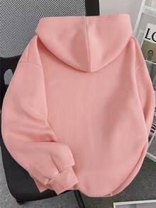 Women's Hoodie, Creative Minimalist Cute Cat Print On The Chest, Stylish And Comfortable Autumn/Winter Fashion, Versatile Casual Hoodie, Women's Clothing - 淺粉色 - 查看 3
