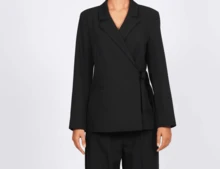 Naf Naf Flowy Wrap Blazer Jacket - Elegant Black Vestes Black Fabric - Black - View 5