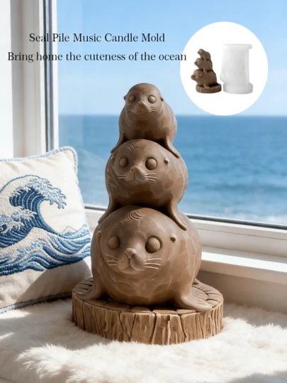 3-In-1 DIY Cute Seal Stackable Wax Candle Silicone Mold, Ocean Theme Candle Making Tool For Home Decor And Gifts