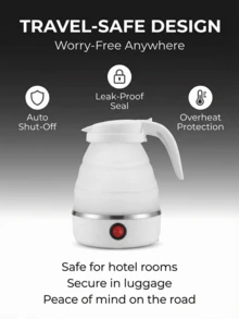 Hervidor eléctrico plegable y portátil de silicona para viajes de negocios SOKANY09089, con olla interior de acero inoxidable 304 - Blanco - Ver 9