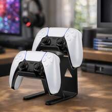 Metal Dual Controller Desktop Stand, Heavy Duty Gamepad Holder With Stable Base, Elegant Organizer Compatible With Switch Style Controllers And Other Mainstream Game Controllers, Space Saving Desk Storage Stand, Black - Multicolor - View 5