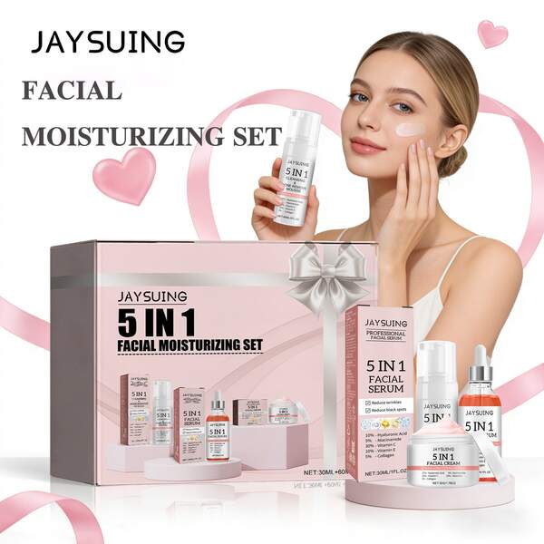 JAYSUING Hyaluronic Acid Face Serum 5 In 1 Moisturizing Whitening Anti Aging Serum Set Vitamin C Shrink Pores Serum Skin Care Fade Fine Lines Nourishing Firming Essence Skincare Gift Set,Suitable For Most Skin Types, Birthday Presents, Mother's Day Gifts, Valentine's Day Gifts