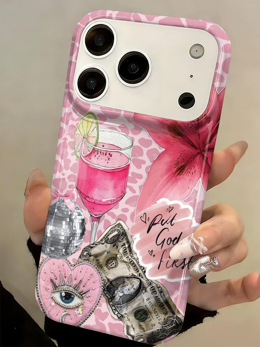 Stylish Cute Leopard Print Pattern Glossy Phone Case Compatible With IPhone 17ProMax 17Pro 17Air 17 16 15 14 13 12 11 Pro Max 16 15 14 Plus Cases Shockproof Back Cover Shell - Baby Pink - View 1