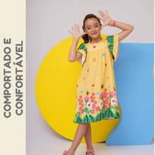 Girls' Themed Dress - , Enchanted Garden, Bees, Butterflies - Graduation, Fashionable, Blogger Style, Cool, For Parties, Birthdays, Everyday Wear, Casual, Girl's Clothing, Teen, Wedding, Printed, Loose-Fitting, Summer, Floral - 金色 - 查看 6
