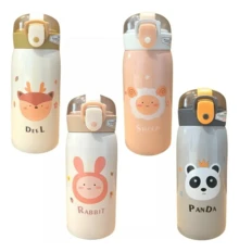 Children's Thermal Bottle With Straw, Stainless Steel, Vacuum Filled, For Water Or Juice, Sheep Color - Beige - View 3