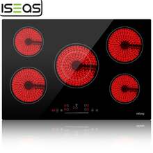 Electric Cooktop 30 Inch, IsEasy Ceramic Cooktop 5 Burners, Electric Stove Top Built-In Countertop 8200W With 9 Heating Level, 220-240V, Hard Wire, No Plug - Black - View 2