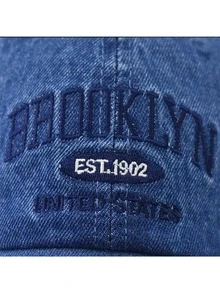 1pc BROOKLYN EST.1902 UNITED STATES Embroidered Unisex Baseball Cap, Fashionable Casual Washed Denim Soft Crown Curved Brim Hat - Multicolor - View 9