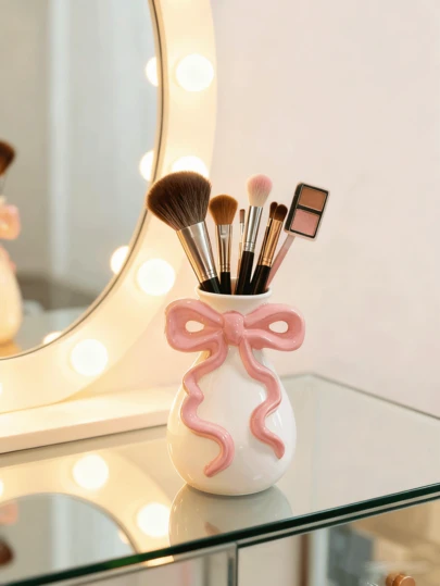 1 pieza Elegante caja de almacenamiento de maquillaje con lazo, adecuada para decoración del hogar, dormitorio, oficina, estudiante, almacenamiento, decoración de boda, organizador de joyas, decoración de fiesta, mejor regalo