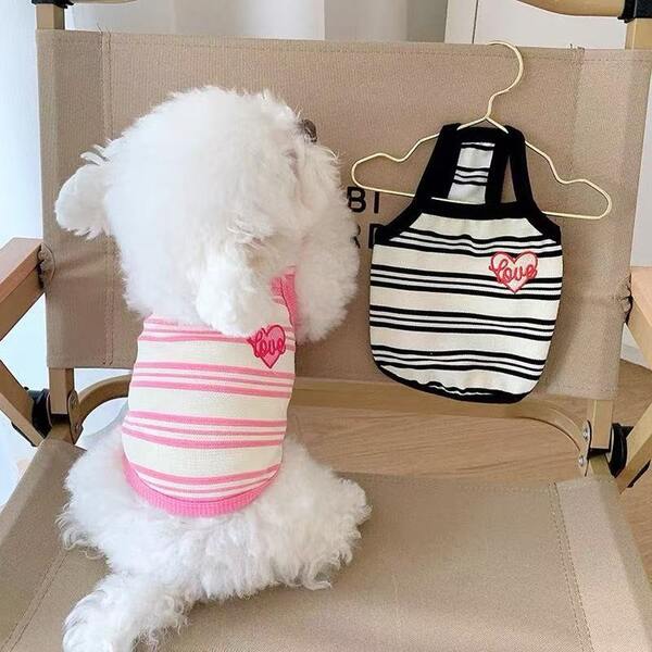 1pc Cute Striped Heart Embroidery Pet Vest, Suitable For Cats, Dogs, Teddy, Maltese, Pomeranian And Other Small/Medium Pets, Adorable And Elegant