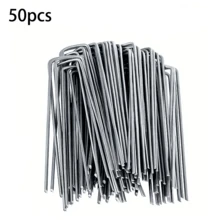 50 U-Shape Garden Staples Heavy-Duty Fence Sod Pins Galvanized Landscape Stakes Spike For Holding Barrier Ground Cover - Silver - View 1