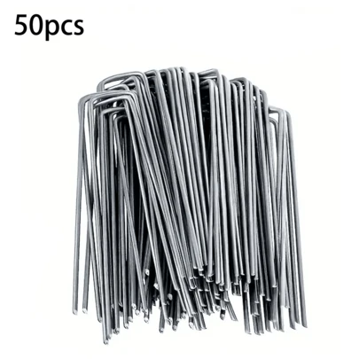 50 U-Shape Garden Staples Heavy-Duty Fence Sod Pins Galvanized Landscape Stakes Spike For Holding Barrier Ground Cover