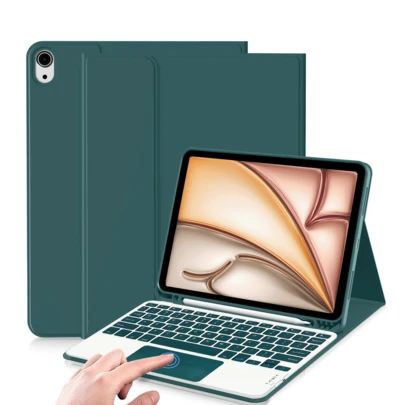 Abnehmbare, wiederaufladbare Touchpad-Tastatur-Hülle (280mAh) mit Stiftfach, kompatibel mit Samsung Galaxy Tab / iPad / Redmi iPad SE, magnetische Bluetooth-Tastatur-Hülle (Dunkelgrün)