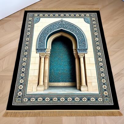 1 tấm thảm cầu nguyện họa tiết khảm trang nhã, thảm cầu nguyện sang trọng có tua rua, thảm cầu nguyện hành hương - Thảm cầu nguyện cao cấp, có thể gấp gọn, di động, có tua rua, dùng cho cầu nguyện tại nhà theo đạo Hồi, không gian cầu nguyện ngoài trời, thảm cầu nguyện trong nhà.