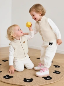 Balabala 2pcs Girls Reversible Vest, Unisex Young Girl Fleece Jacket For Autumn/Winter - Ivory - View 4