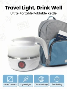 Hervidor eléctrico plegable y portátil de silicona para viajes de negocios SOKANY09089, con olla interior de acero inoxidable 304 - Blanco - Ver 1