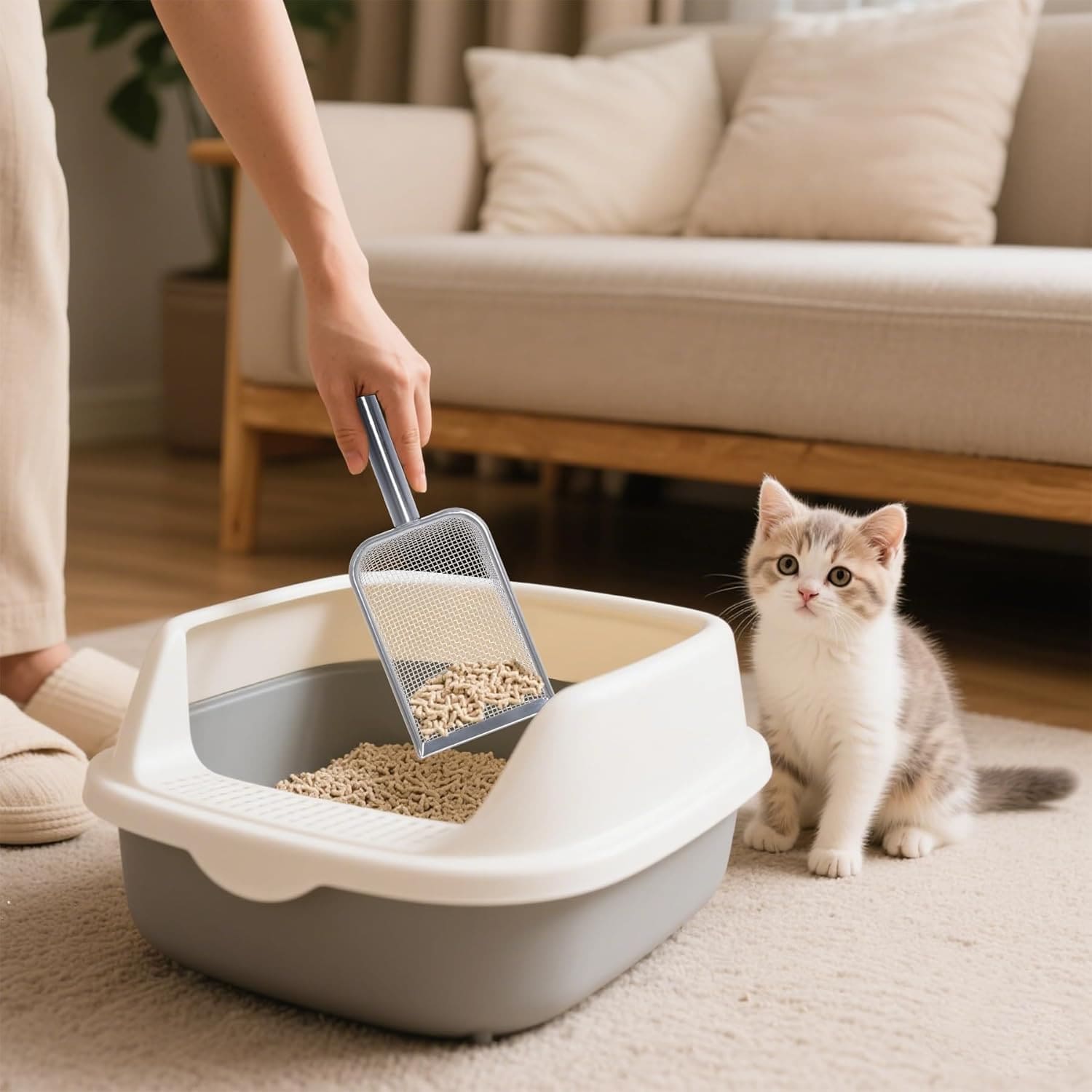 1pc Stainless Steel Litter Scoop, Suitable For Cat Litter Box, Cleaning Cat Waste, Beach Shell Collection
