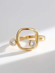 Charm-In Gold Plated Hollow Geometric Ring With Zirconia Minimalist Asymmetric Design, Perfect For Daily Wear, Party & Gift For Her - Gold - View 3