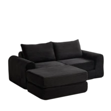 Sofa Bed Set - Black + Corduroy + 2 Seat + Modern - View 3
