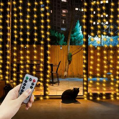 Remote Control USB Powered LED Curtain Lights, 1 Piece Backdrop Wall Decor, 8 Lighting Modes Outdoor String Lights, Fairy Lights, DIY Lights, Holiday Lighting Decor, Home Decor Lighting, Valentine's Day Decor Lights, Party Decor, Living Room Bedroom Kitchen Atmosphere Lights, Indoor String Lights, Birthday Decor Lights, Garden Decor Hanging Lights, Home Kitchen Decor Lighting, Wedding Decor, Camping Decor Lights