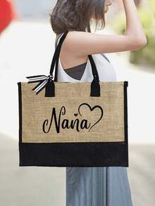 Bộ 3 túi xách Nana bằng vải lanh, họa tiết chữ Nana Love Letter, túi xách thời trang, ví, điểm nhấn nơ in họa tiết da báo, túi tote dung tích lớn, túi đeo vai đa năng, túi đựng đồ du lịch, món quà hoàn hảo cho các dịp lễ, sinh nhật, Giáng sinh, mùa thu/đông. - Nhiều màu - Xem 2