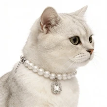 2pcs Luxury Cat & Dog Necklaces, Faux Pearl Necklaces In Green + White, Pet Collar Necklaces, British Style Accessories, Suitable For Daily Wear And Parties - Multicolor - View 6