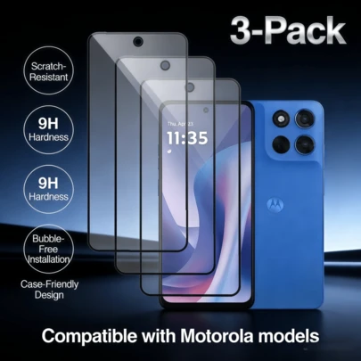 3pcs Black Framed High-Definition Phone Screen Protector. Suitable For G57, G06, G86, G Power 2025, G15, E15, G35, G45, G64, Edge 30 Phones. Full Screen Coverage, Extremely Smooth, Does Not Block Screen, Difficult To Break, Made Of Tempered Glass, Glass Film, Phone Film, Tempered Glass Film.