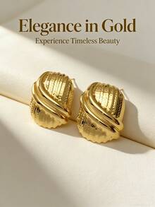 Lady's Chunky Stud Earrings - Gold-Plated Rectangular Geometric Circular Vortex Earrings, Stylish Irregular Hammered Declaration Earrings - Multicolor - View 1