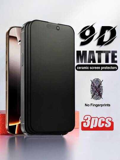 3片装磨砂陶瓷屏幕保护膜，兼容 17 Pro Max/17 Air/16/16e/15/14/13/12/11/16 Pro Max/15 Pro Max/Plus，磨砂屏幕保护膜兼容 X/XS Max/XR，[防指纹][防眩光][触控灵敏]