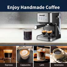 OCTAVO 20巴专业意式浓缩咖啡机，带奶泡器，不锈钢材质，50盎司可拆卸水箱，黑色 - 黑色 - 查看 4