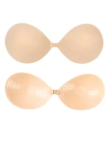 Women's Skin-Tone Strapless Lift-Up Bra, Front Closure Design, Knitted Fabric, Reusable, Self-Adhesive - Apricot - View 19