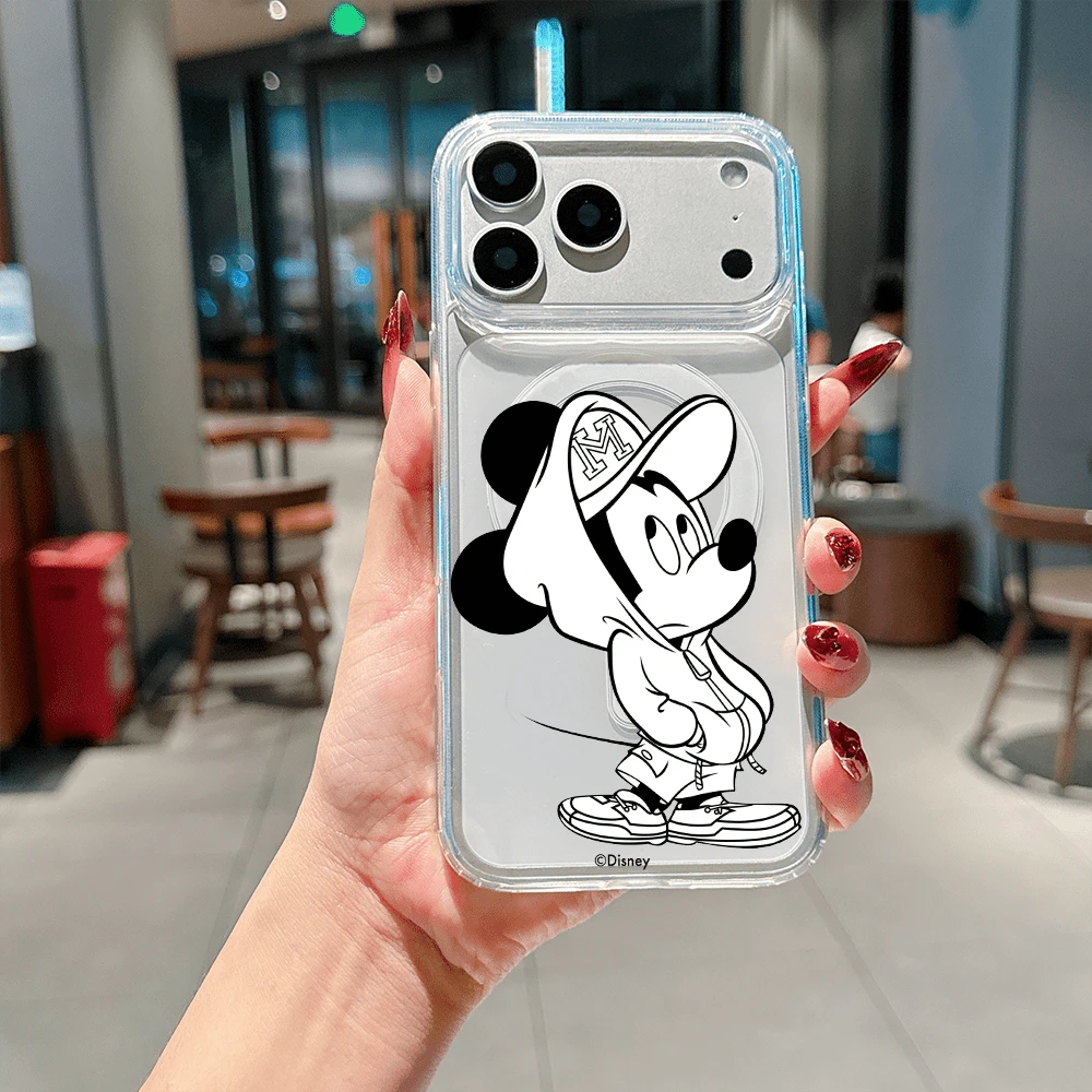 Disney Mickey Mouse Street Style Clear Phone Case: Cool Monochrome Line-Art Mickey In Hoodie & Cap, Magnetic Charging Compatibility & Shockproof Air Cushion Corners For IPhone 17, 16, 15, 14, 13, 12, And 11 Pro Models. Constructed With Durable TPU And Includes Shockproof Protection. A Perfect Gift For Family, Friends, Birthdays, Holidays, And Special Occasions. - 無色 - 查看 1