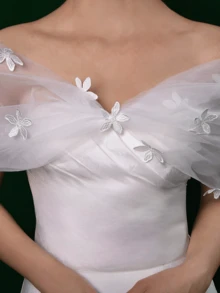 1pc Bride Shawl Short Style, 3D Floral Decor Fashion Women Shawl, Suitable For Party, Wedding, Loose & Comfortable (Shoulder Width Size Details In Image) - Multicolor - View 3